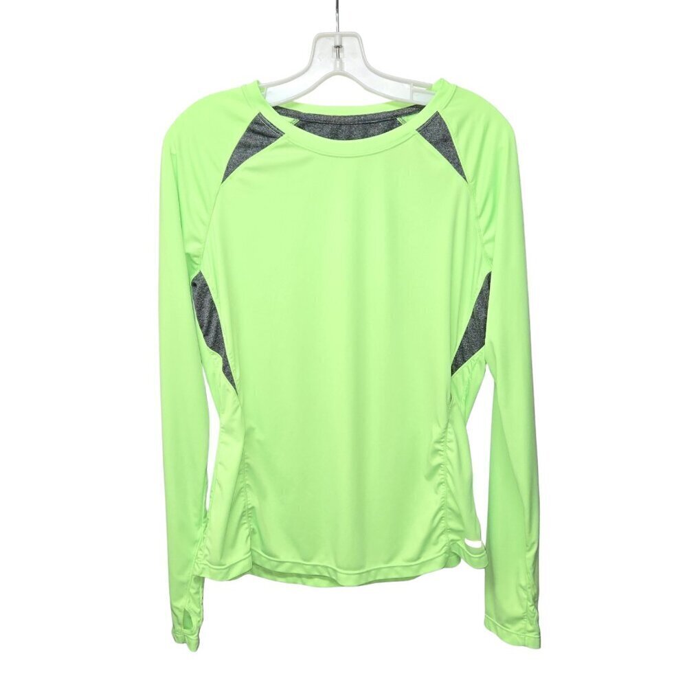 Spalding Neon Green Athletic Long Sleeve Top Speed-Dri XL Activewear Thumb Holes
